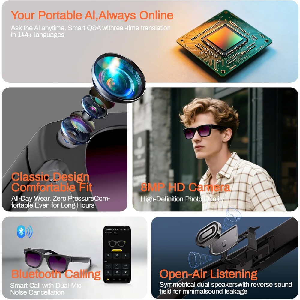 AI Translation, Bluetooth Call - Smart Glasses Lens avaliação e preço